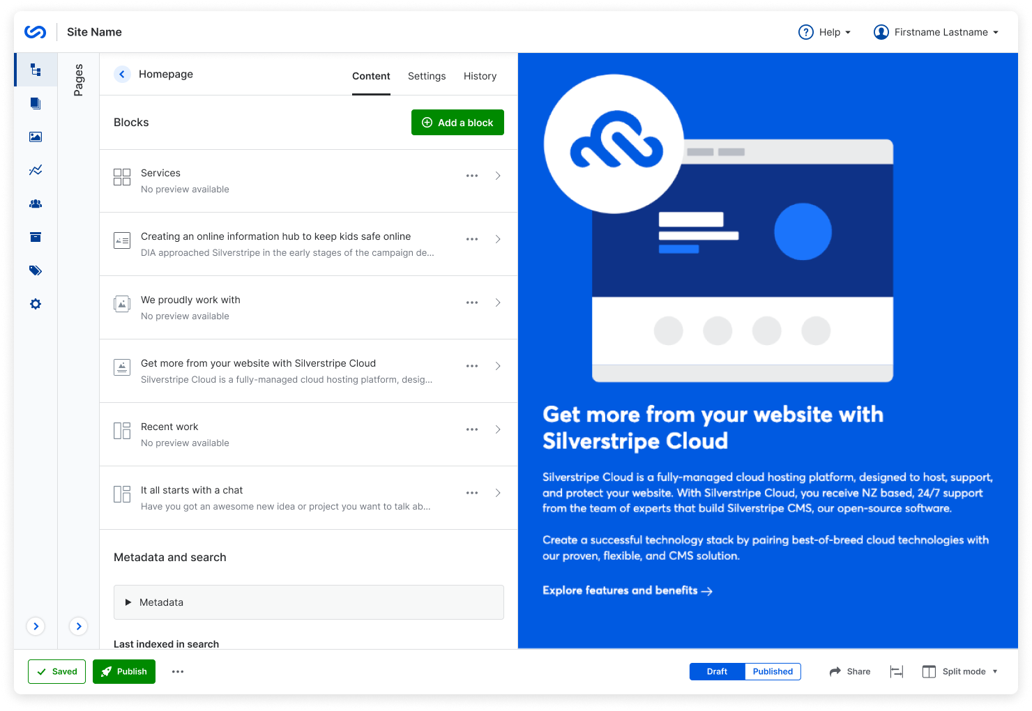 CMS screenshot - desktop - Split mode - blocks
